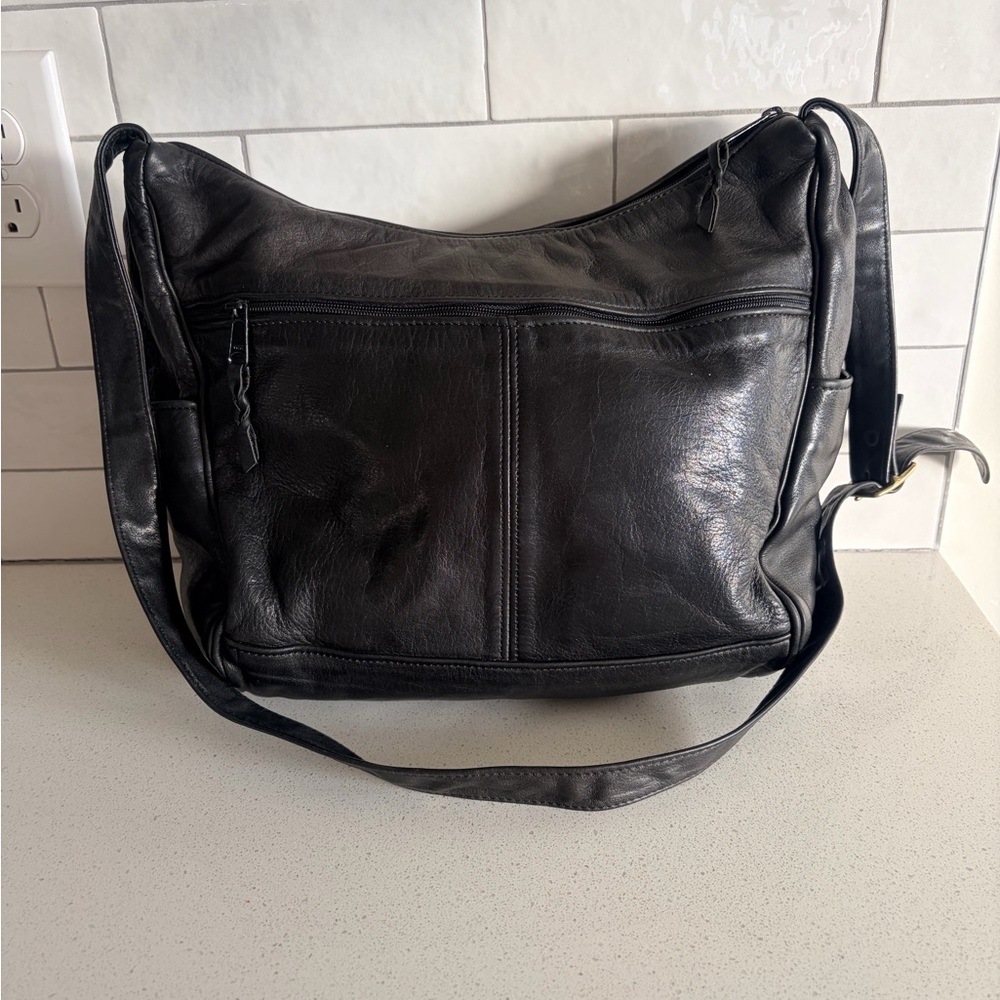 Vtg Autumn Forest Leathers By Impulse Hand Made Leather Black hobo bag Purse EUC